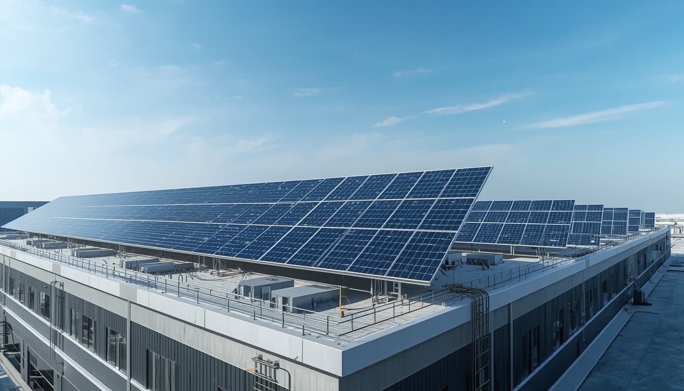 Rooftop solar PV array over commercial building