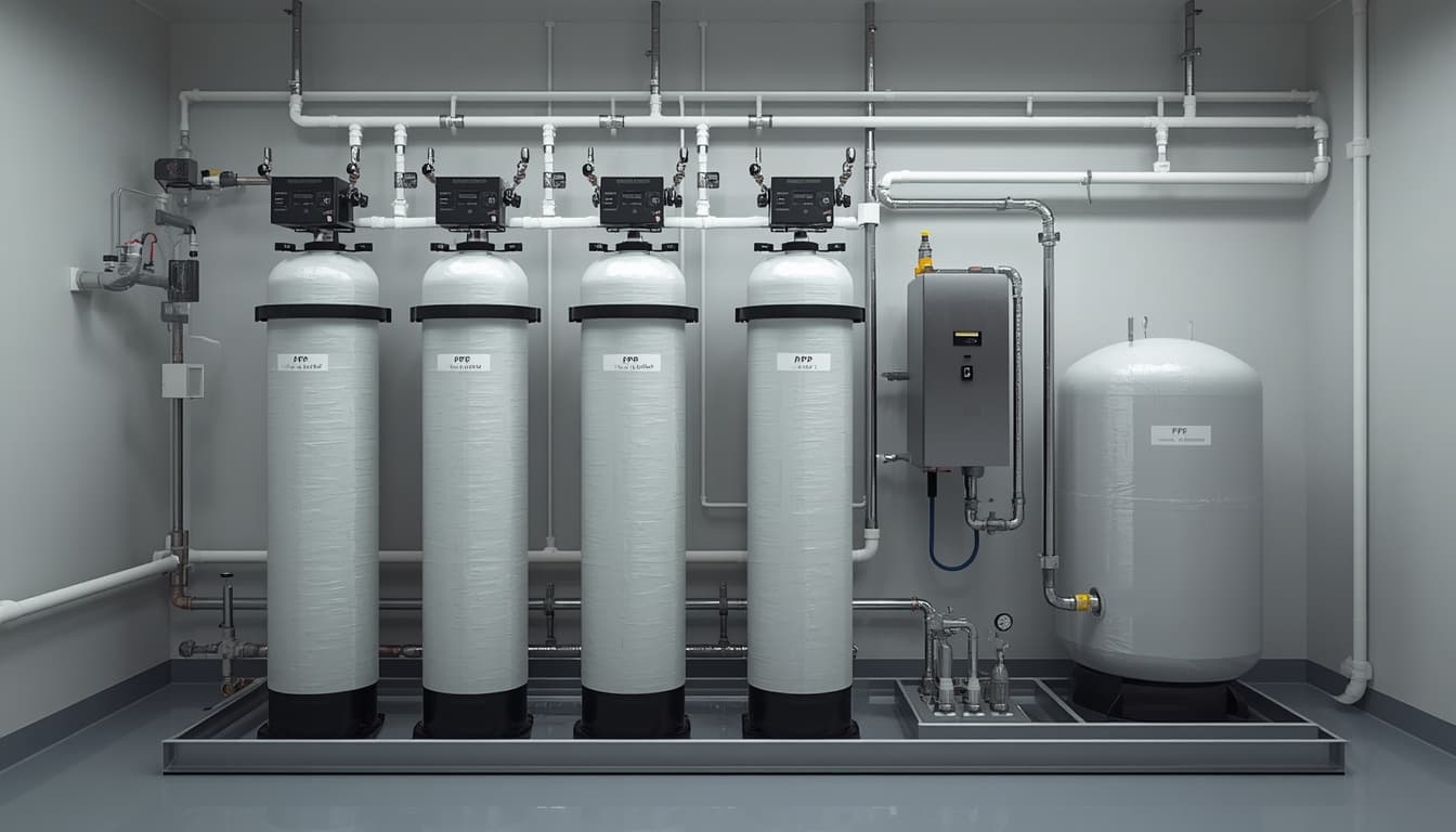 Water softener vessel bank